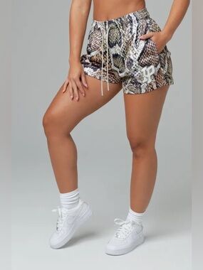 Inaka Power Snake Print Athletic Drawstring Shorts - Black/Tan M